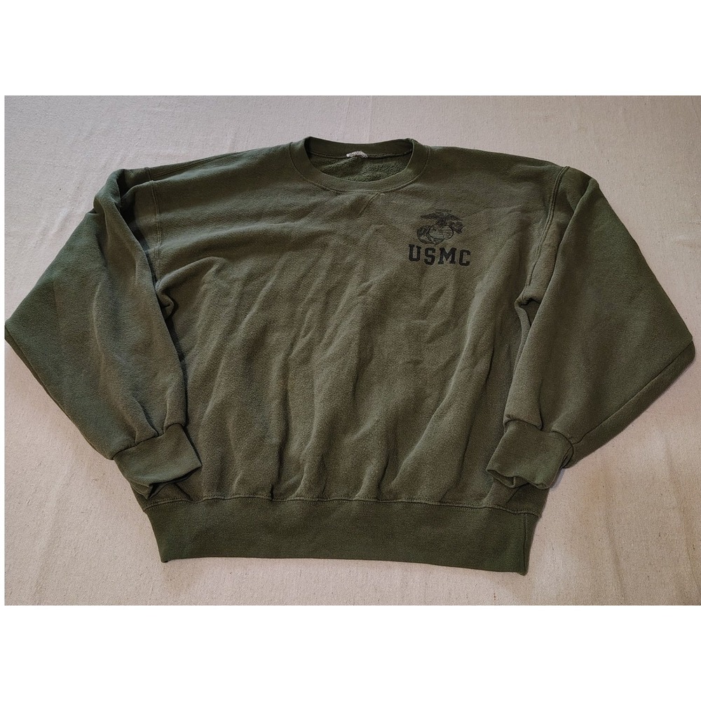 USMC Marine Corps Crewneck Sweatshirt Olive Green‎ Military Pullover Men L 24